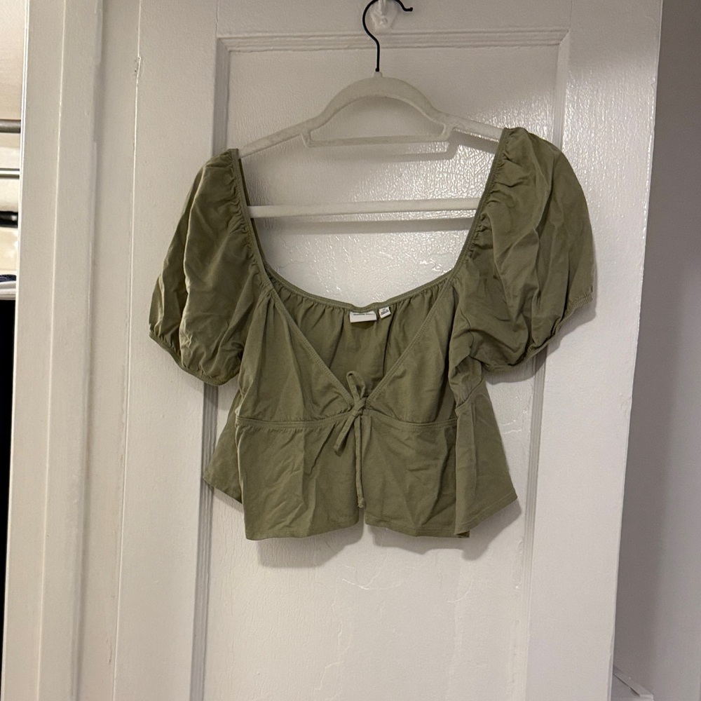 Aritzia Sunday Best - Olive Green Baby Doll Puff Sleeve Top